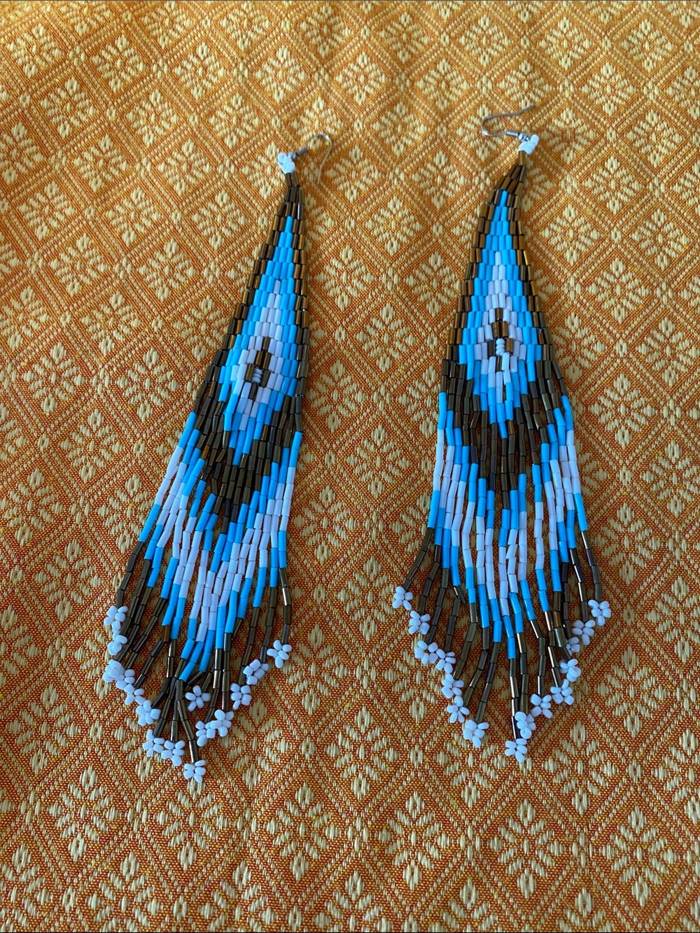 Handmade Blue Beaded Fringe Earrings